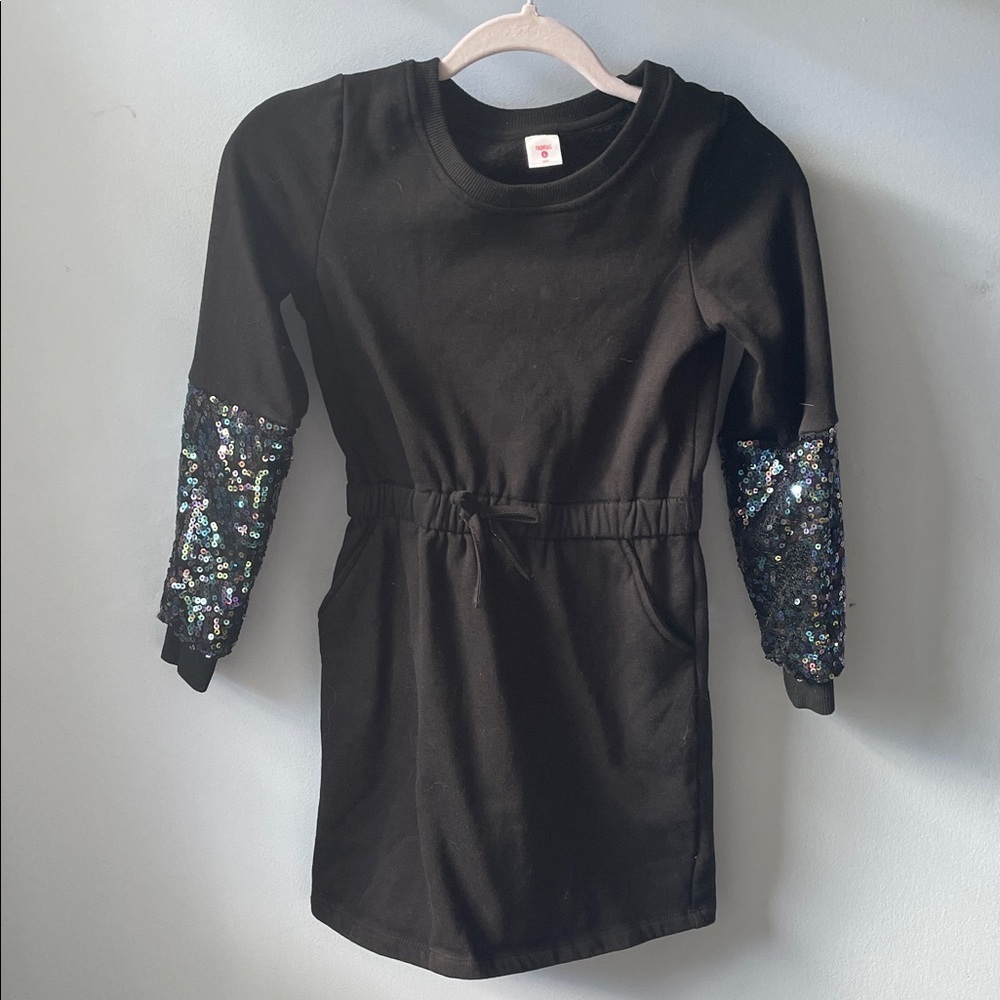 NWOT FabKids Black Dress with Sequin Sleeves